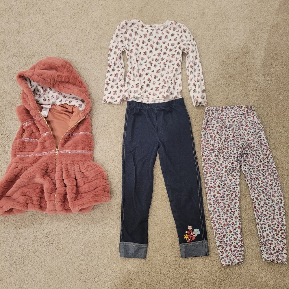 Floral Top and Pants Set with Pink Vest